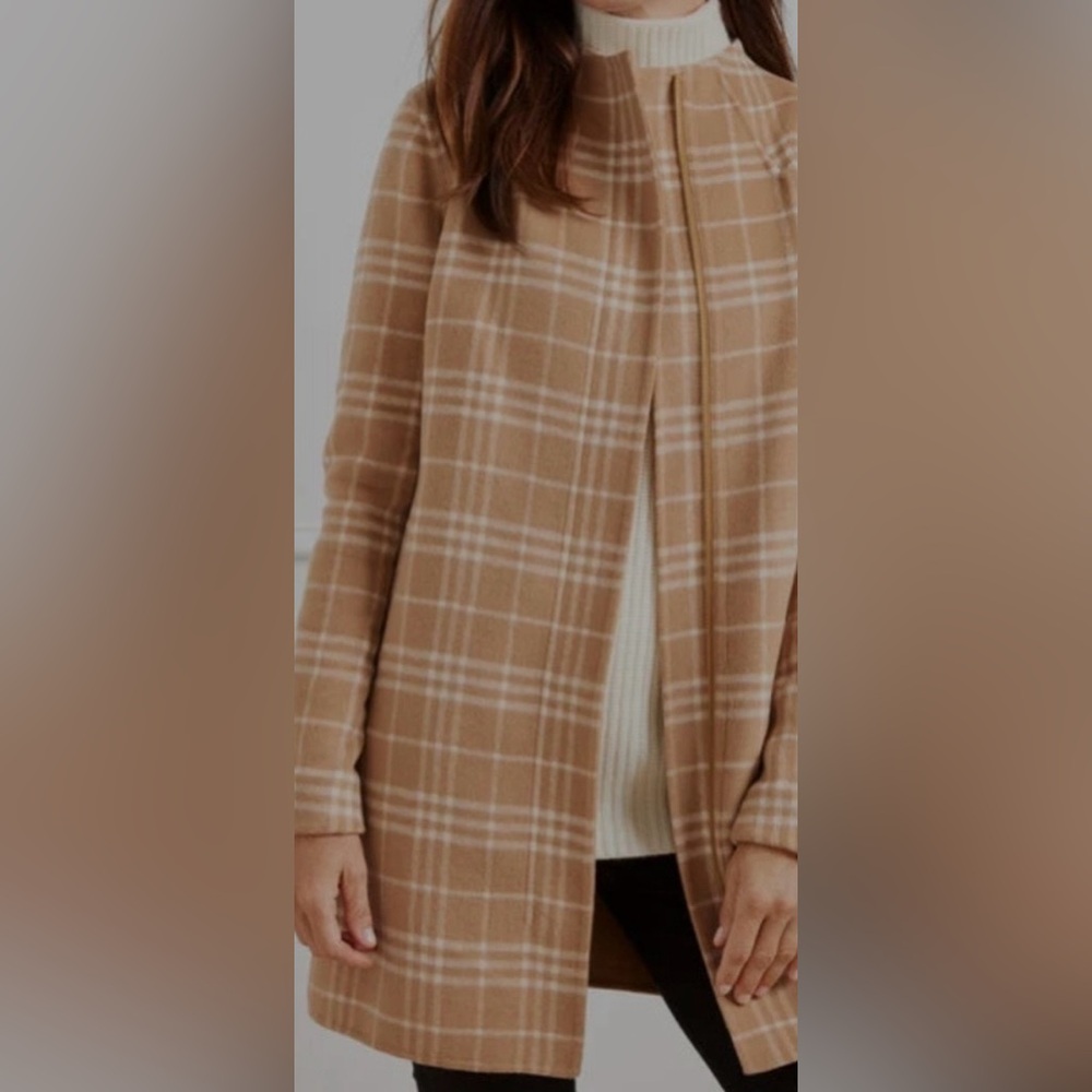 Talbots Wool Coat Jacket tan cream plaid size 1X - Picture 15 of 15